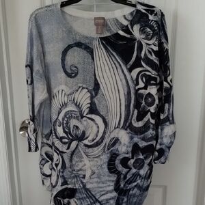 Chico's Navy and White Floral Blouse
